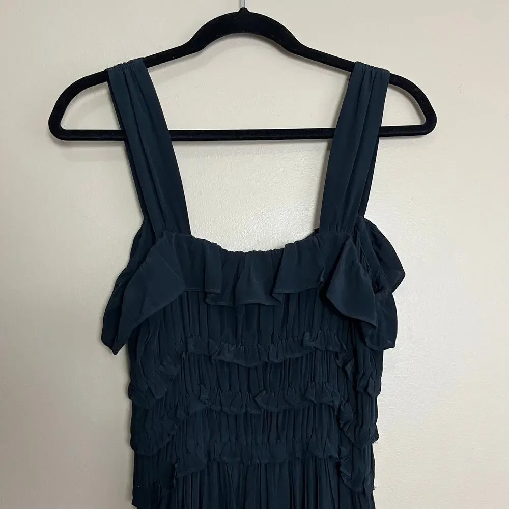 DÔEN Carolynn Crepe Smocked Midi Dress Black - Picture 10 of 15